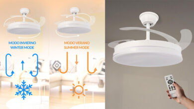 Ventilador de techo con aspas retráctiles y luz LED: diseño moderno y gran descuento del 82%