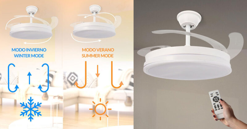Ventilador de techo con aspas retráctiles y luz LED: diseño moderno y gran descuento del 82%