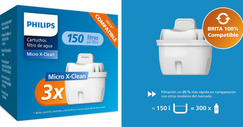 Pack de 3 filtros Philips Water compatibles con jarras Brita con un 26% de descuento a 16,96 €