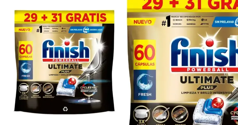 Pack x60 Finish Powerball Ultimate Plus: limpieza y brillo superior con un 15% de descuento a 12,39 €