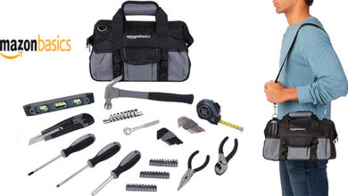 Juego de herramientas Amazon Basics de 65 piezas con bolsa por 19,37 €: kit completo para bricolaje y reparaciones domésticas