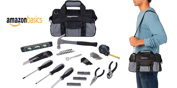 Juego de herramientas Amazon Basics de 65 piezas con bolsa por 19,37 €: kit completo para bricolaje y reparaciones domésticas