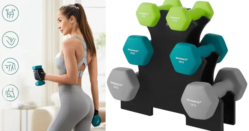Juego de mancuernas Songmics con 3 pares de 1, 2 y 3 kg: calidad y versatilidad con un 76% de descuento