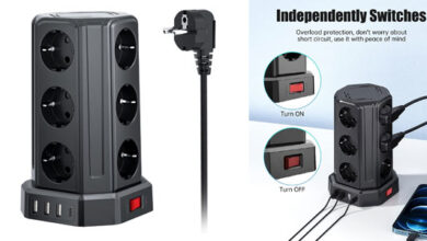 Regleta vertical Sameriver con 12 enchufes y 4 USB, diseño compacto y 41% de descuento