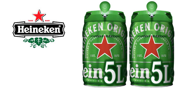Pack 2 Barriles de Cerveza Heineken 5L con Grifo por 29,99 € en Amazon - Ahorra un 30%
