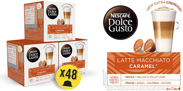 Pack 48 Cápsulas Dolce Gusto Latte Macchiato Caramel a 0,25 € cada una, ¡22% de descuento en Amazon!