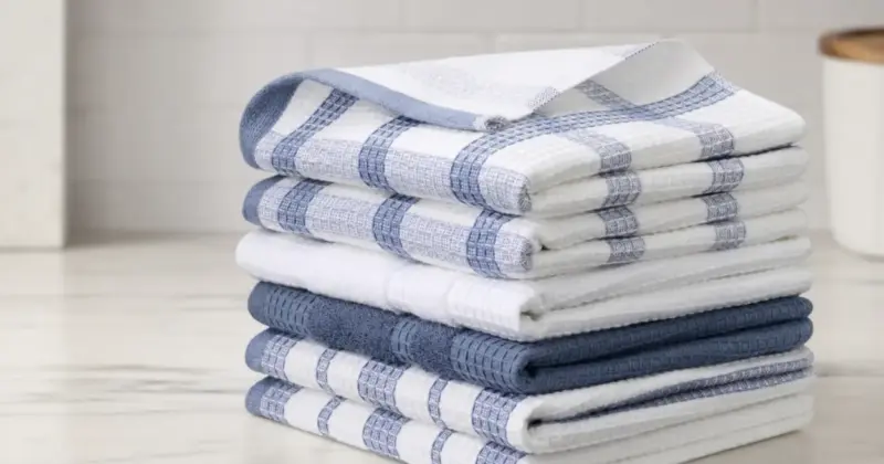 Pack de 6 paños de cocina Amazon Basics de algodón orgánico con textura gofre a 9€ con 33% de descuento