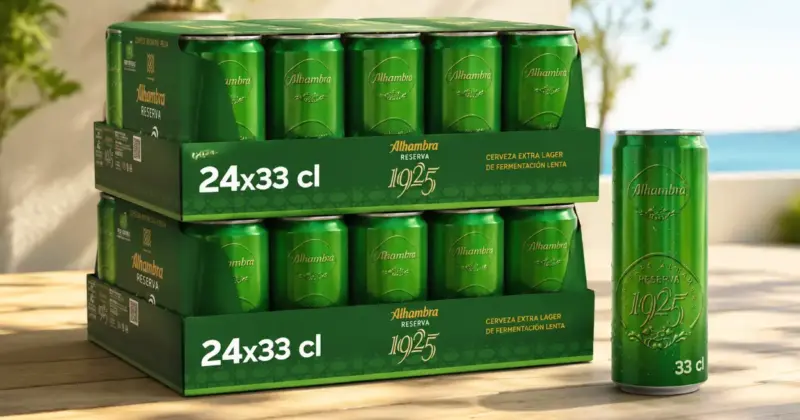 Pack de 48 latas Alhambra Reserva 1925 de 33 cl: Cerveza premium al 28% de descuento por solo 39,36 €