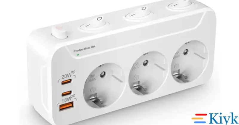 Regleta múltiple Kiykzi 6 en 1: carga rápida, protección y versatilidad por 21,65 €