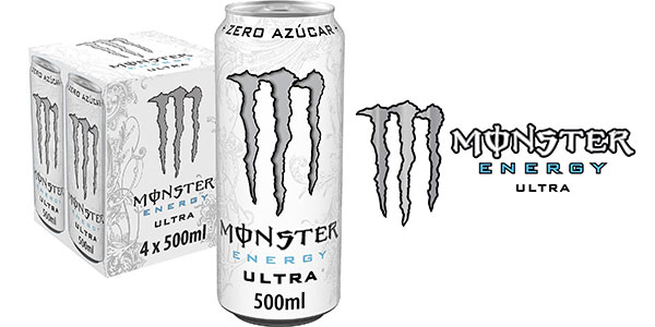Pack 4 latas Monster Energy Ultra White 500 ml a 1,32 € cada una, bebida energética sin azúcar con buen sabor y efecto inmediato