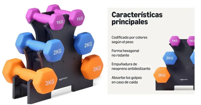 Set de mancuernas Amazon Basics con soporte: Entrena en casa con un 25% de descuento